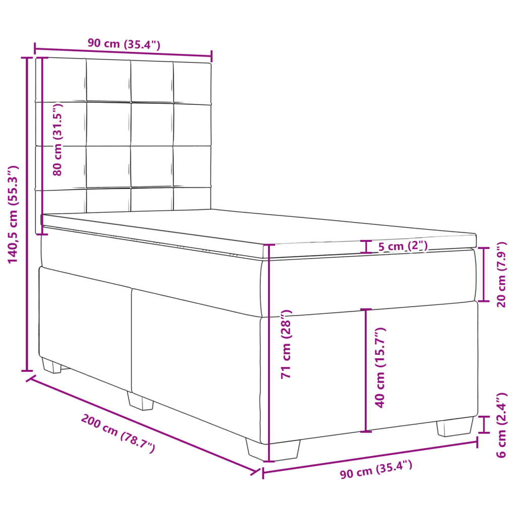 Box spring krevet s madracem crni 90x200 cm baršunasti