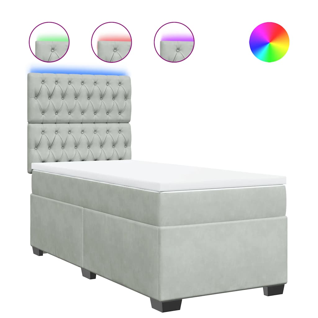 Box spring krevet s madracem svjetlosivi 90x190 cm baršunasti
