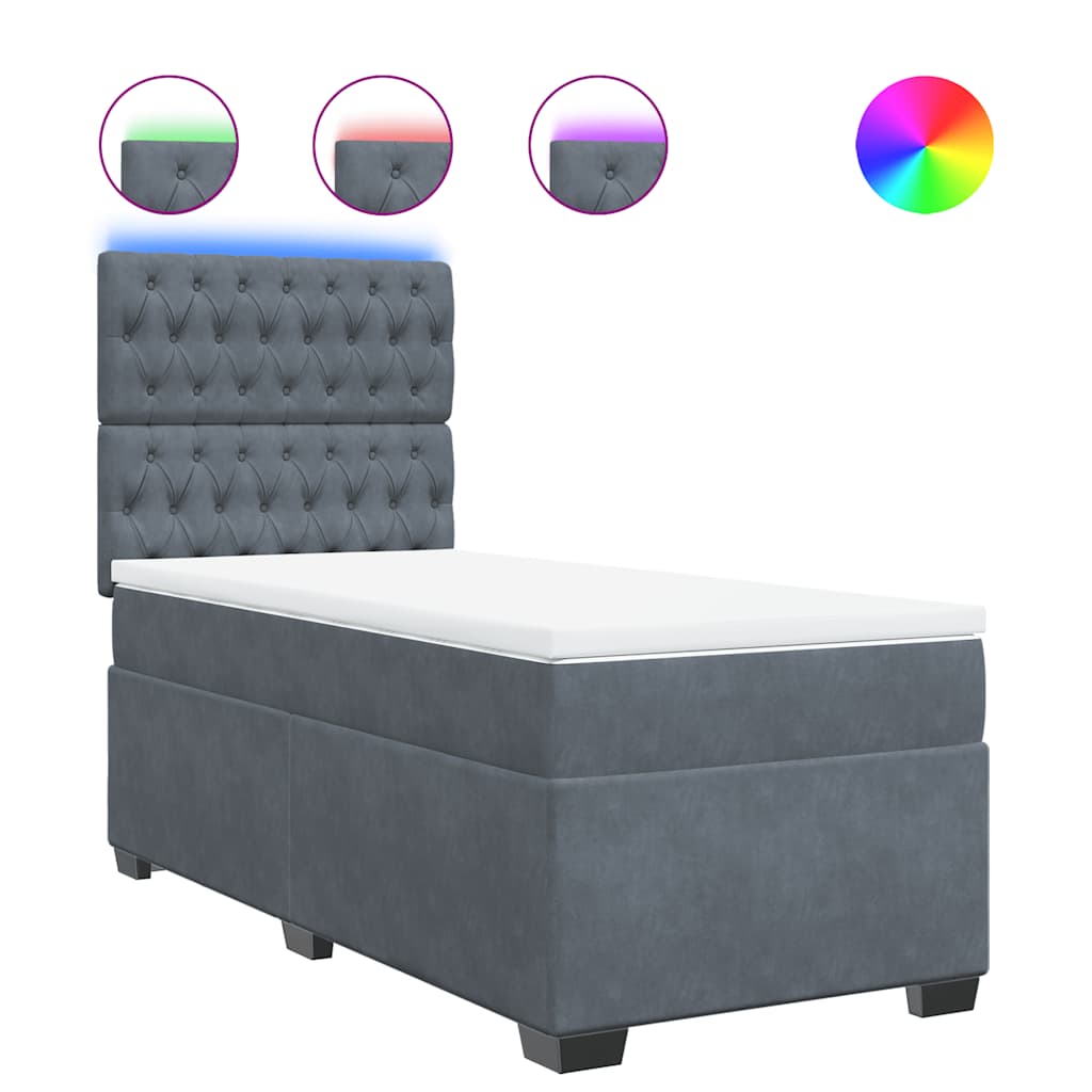Box spring krevet s madracem tamnosivi 90x200 cm baršunasti
