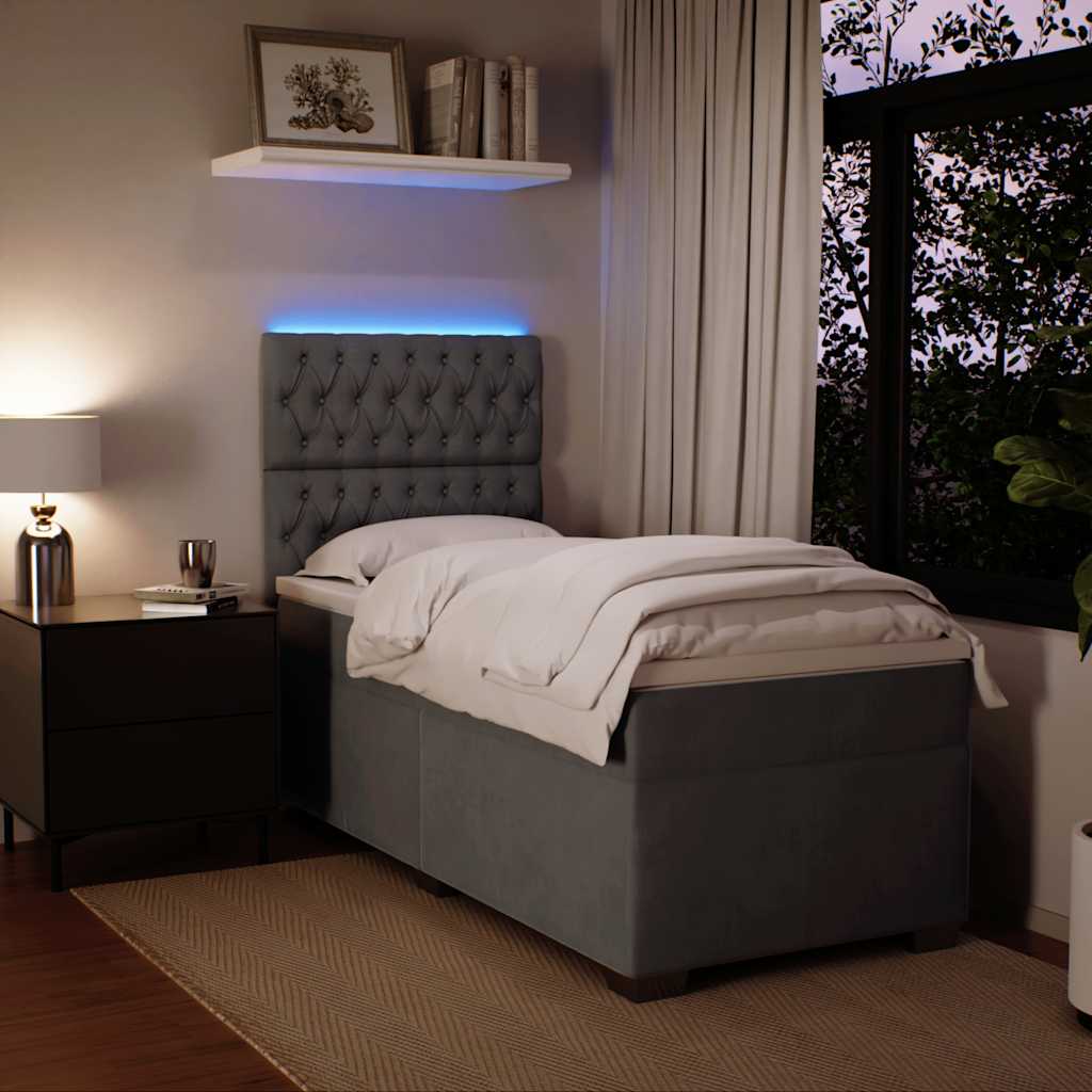Box spring krevet s madracem tamnosivi 90x200 cm baršunasti