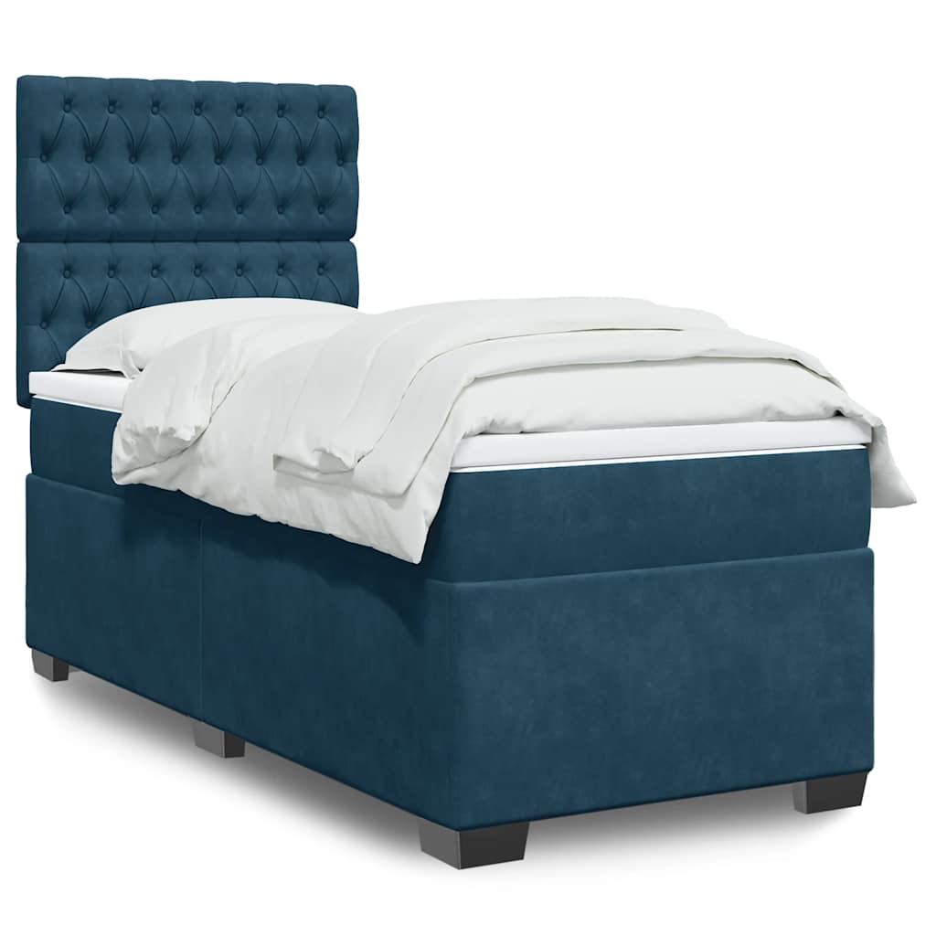 Box spring krevet s madracem plavi 90x200 cm baršunasti