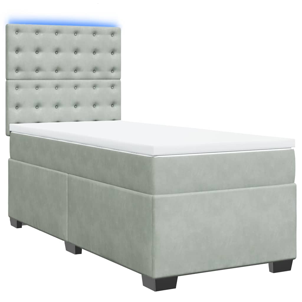 Box spring krevet s madracem svjetlosivi 90x190 cm baršunasti