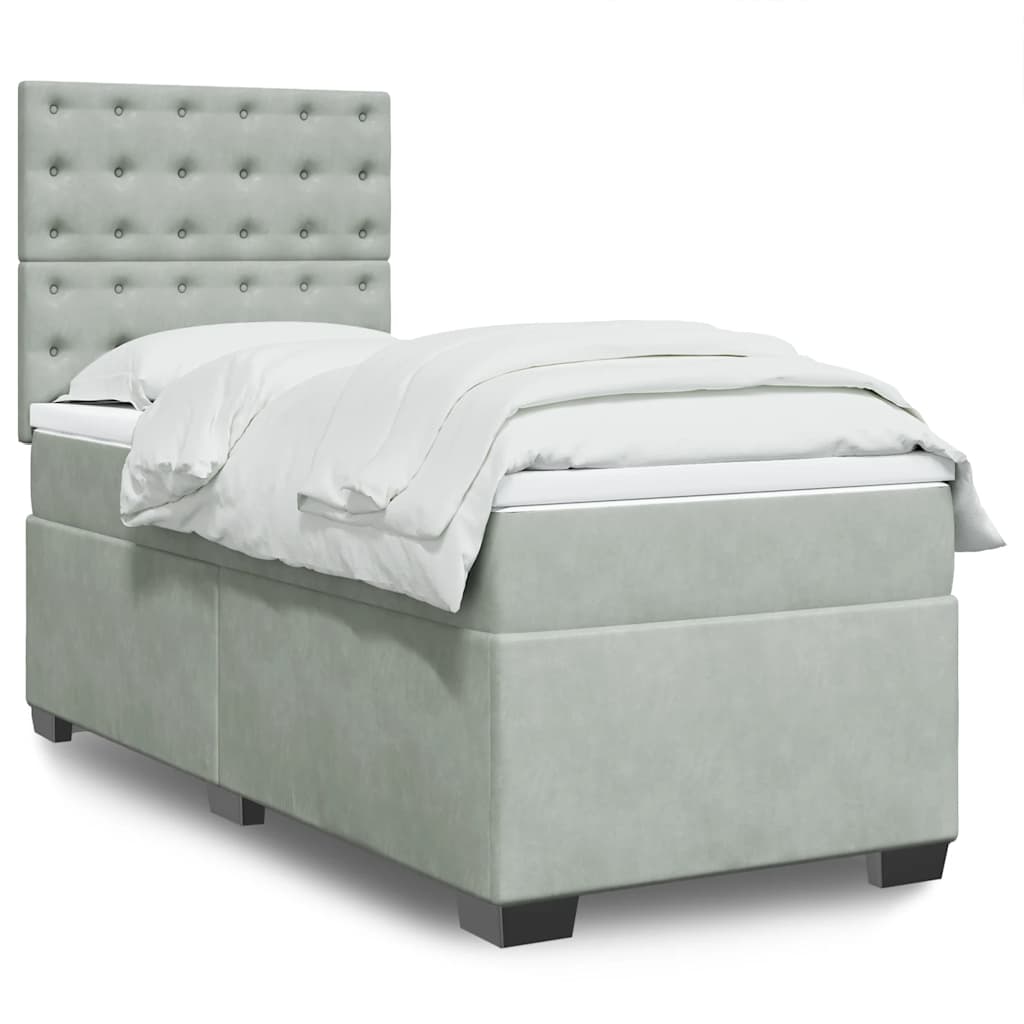 Box spring krevet s madracem svjetlosivi 90x190 cm baršunasti