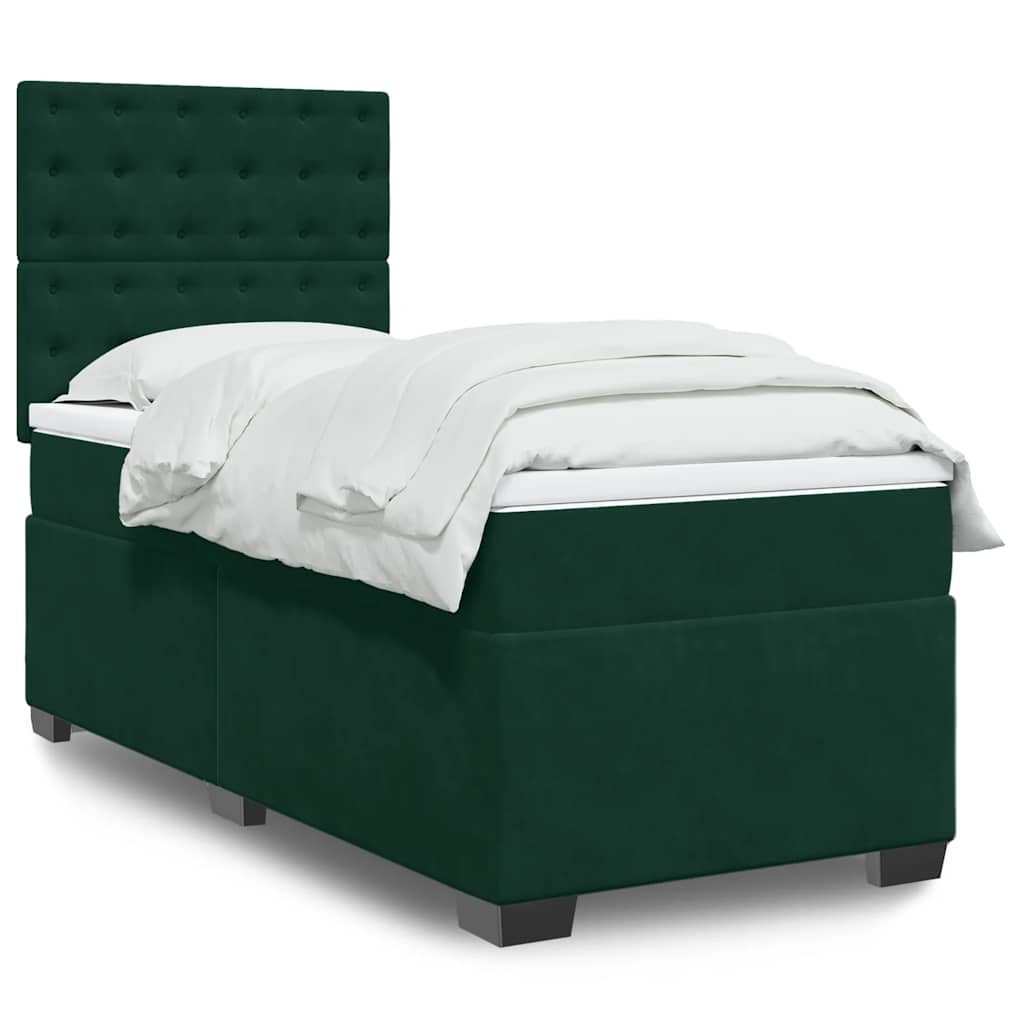 Box spring krevet s madracem tamnozeleni 90x200 cm baršunasti