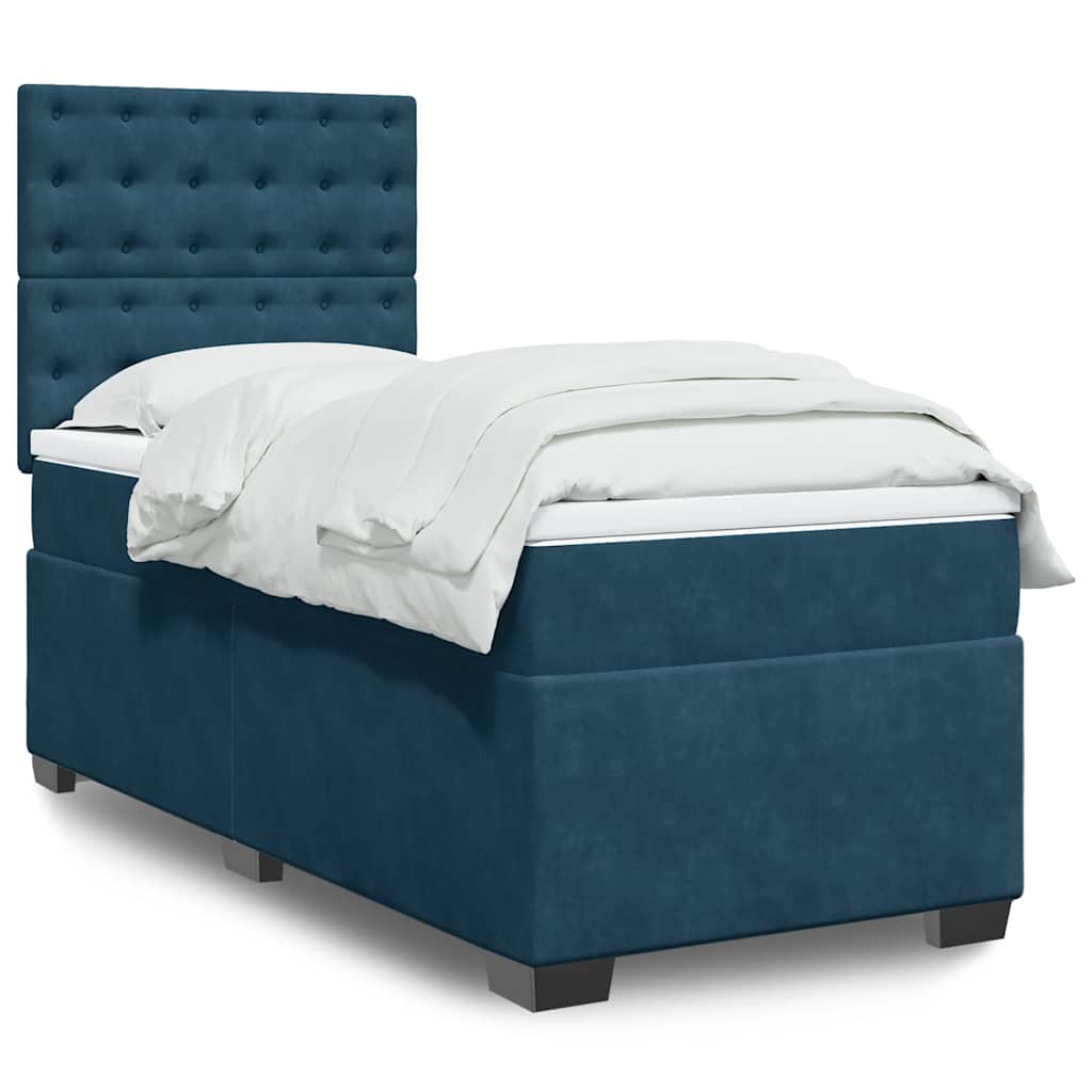 Box spring krevet s madracem plavi 90x200 cm baršunasti