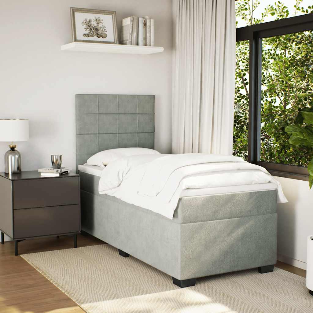Box spring krevet s madracem svjetlosivi 100x200 cm baršunasti