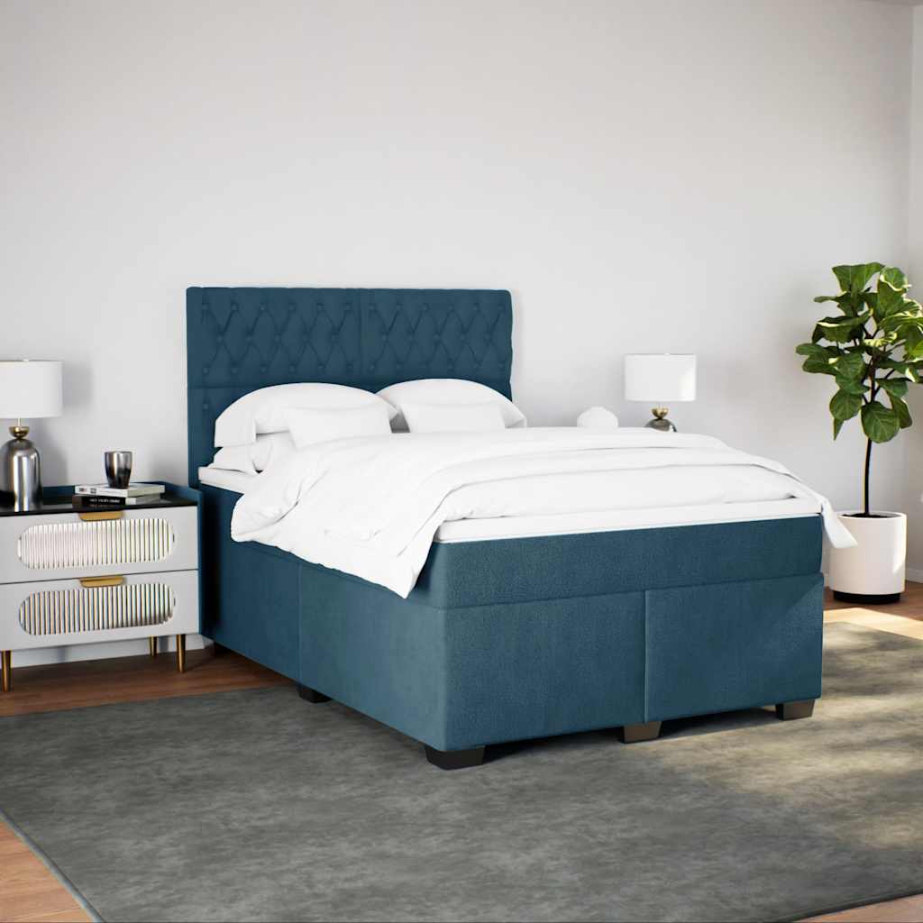Krevet box spring s madracem plavi 160 x 200 cm baršunasti