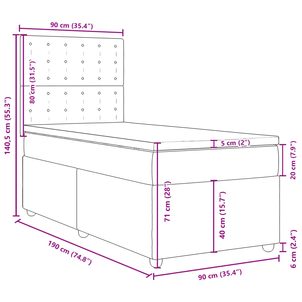 Box spring krevet s madracem svjetlosivi 90x190 cm od tkanine