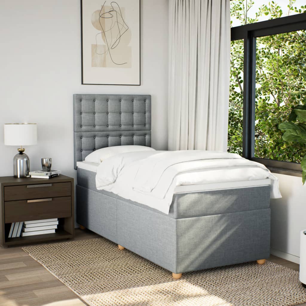 Box spring krevet s madracem svjetlosivi 90x190 cm od tkanine