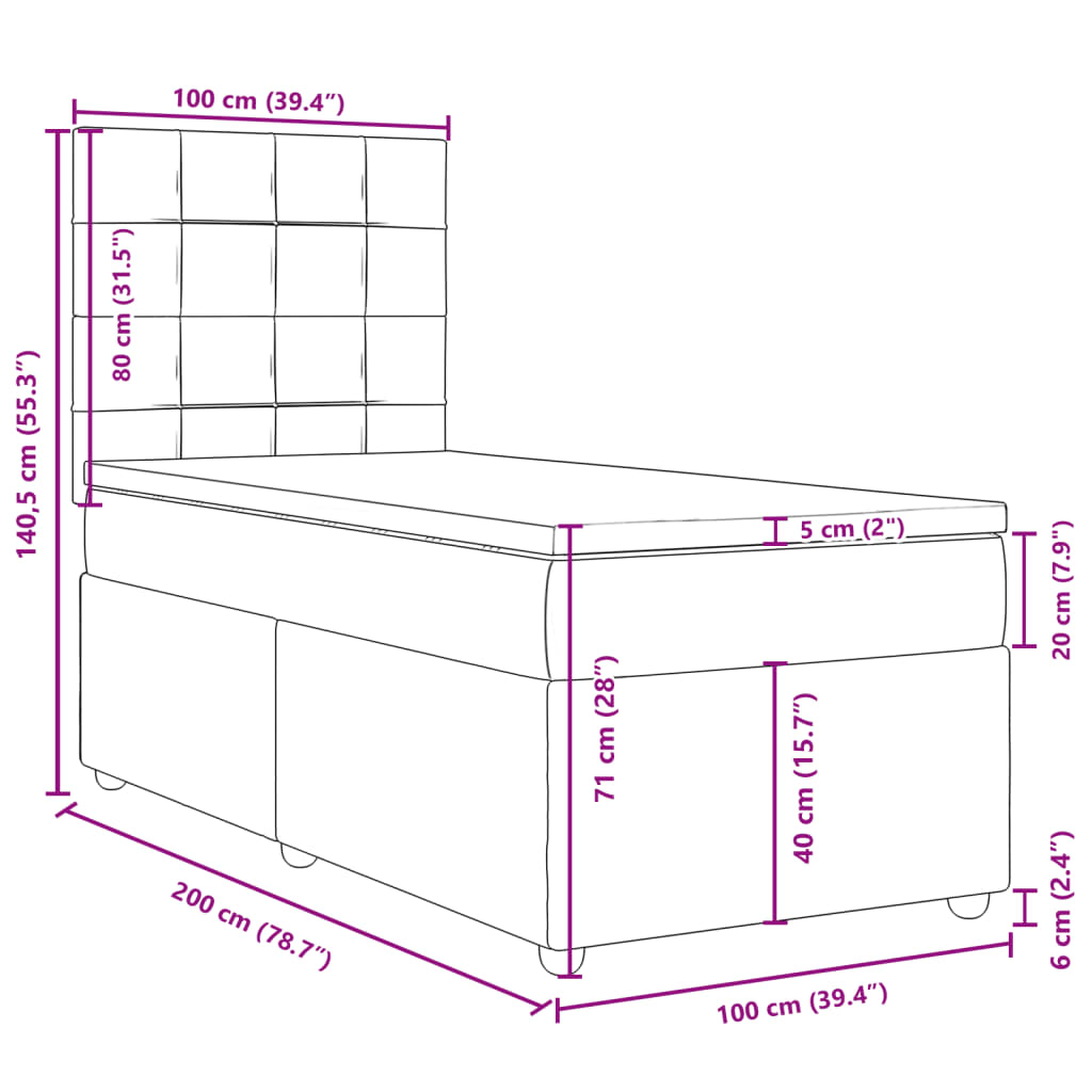 Krevet s oprugama i madracem plavi 100 x 200 cm od tkanine