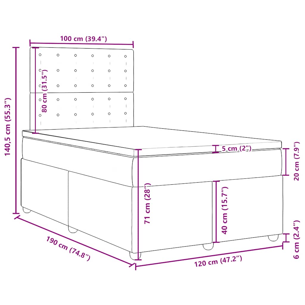 Krevet box spring s madracem crni 120 x 190 cm od tkanine