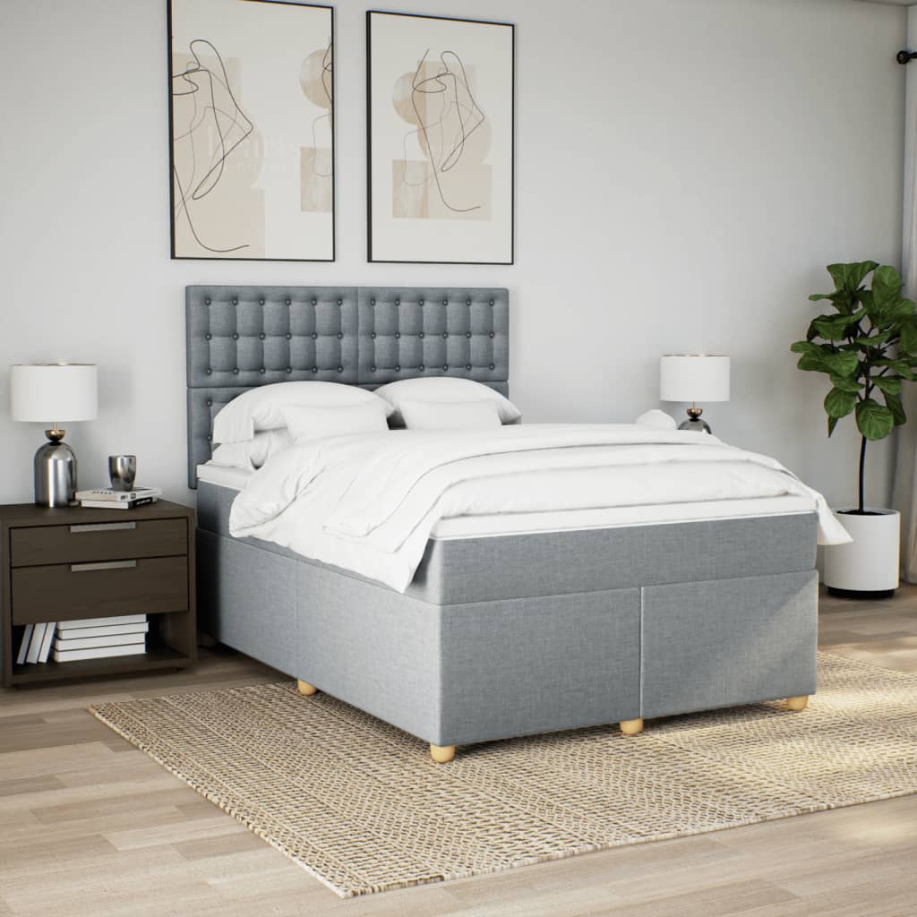Krevet s oprugama i madracem svjetlosivi 140x190 cm od tkanine