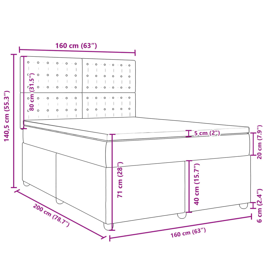 Krevet box spring s madracem svjetlosiva 160x200 cm tkanina