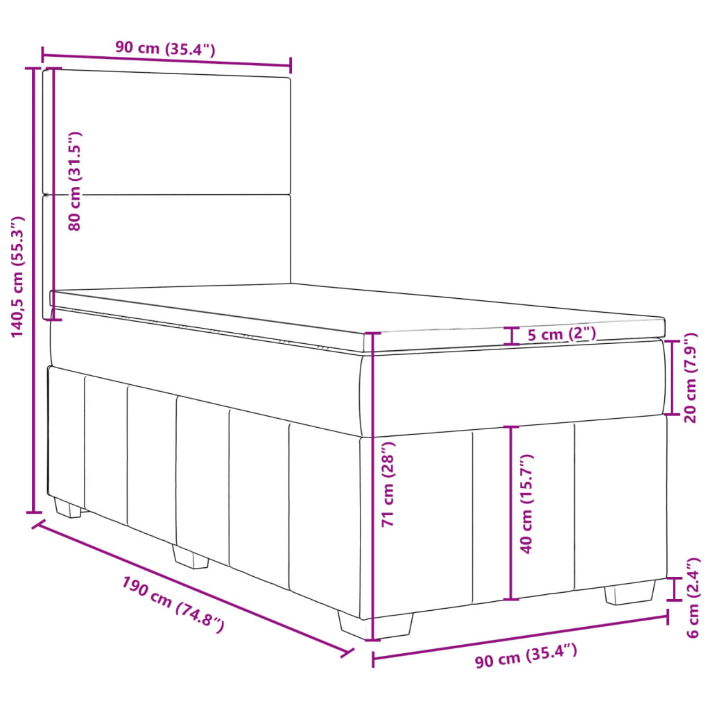 Box spring krevet s madracem svjetlosivi 90x190 cm od tkanine