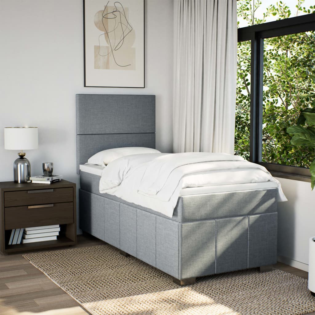 Box spring krevet s madracem svjetlosivi 90x190 cm od tkanine