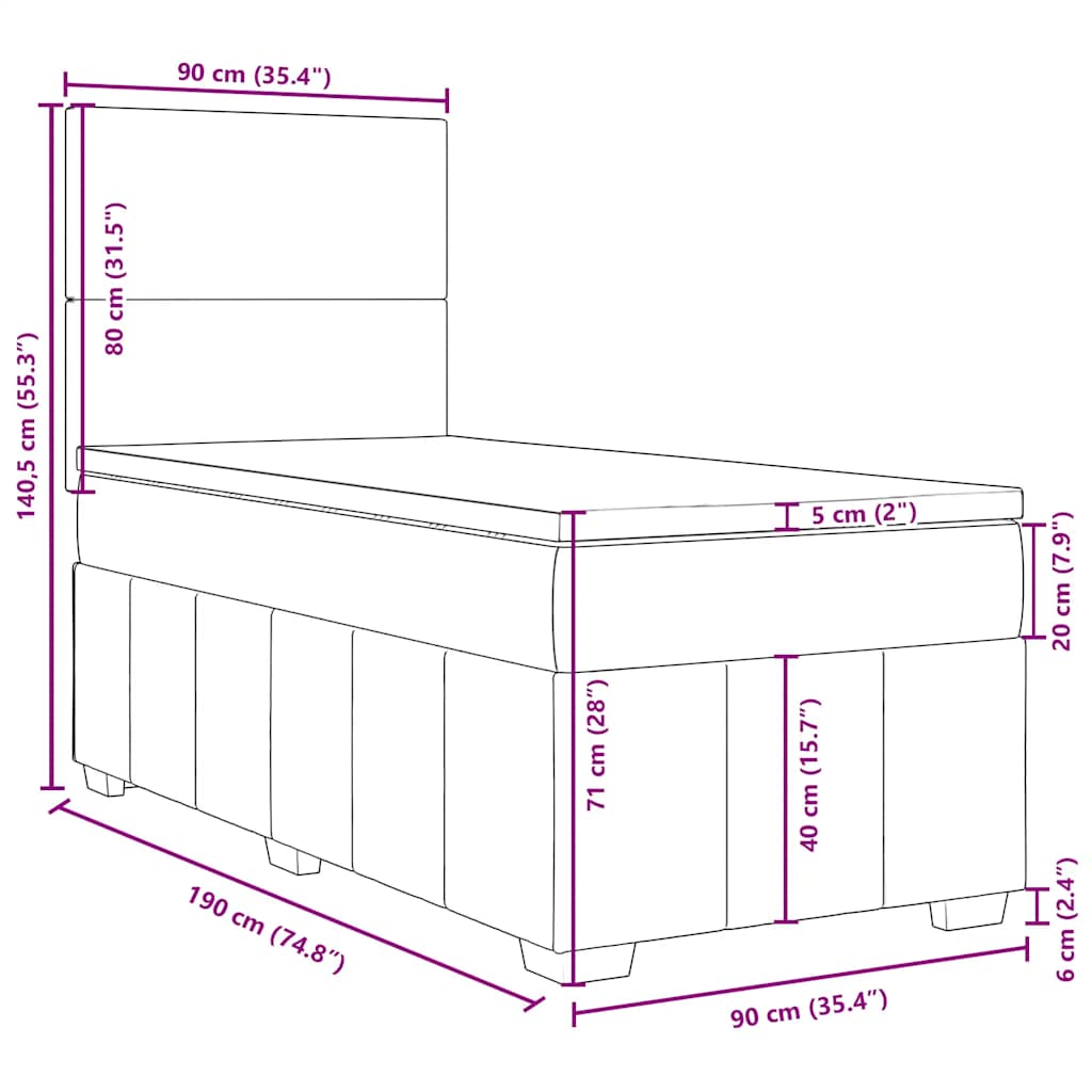 Box spring krevet s madracem crni 90x190 cm od tkanine