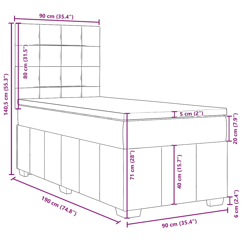 Box spring krevet s madracem crni 90x190 cm od tkanine
