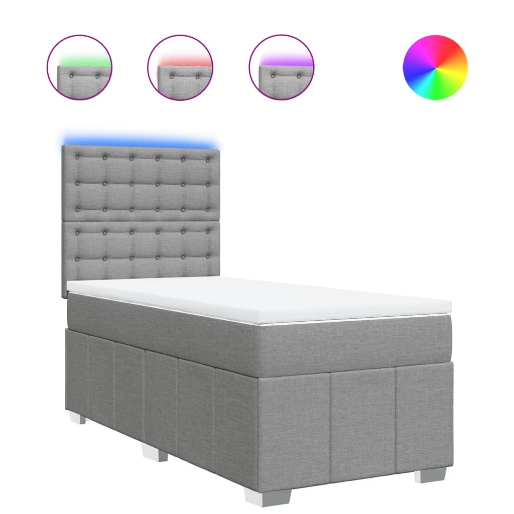 Box spring krevet s madracem svjetlosivi 90x190 cm od tkanine