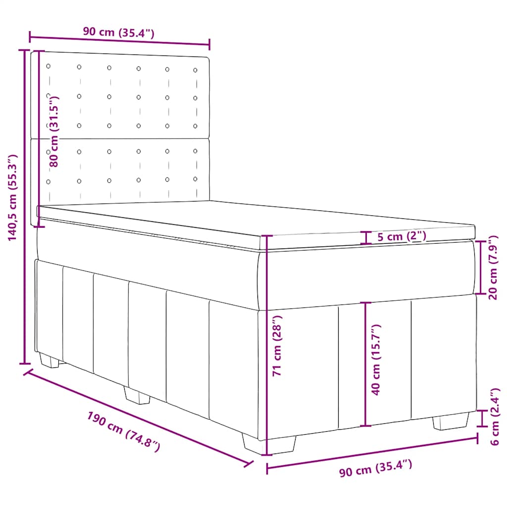 Box spring krevet s madracem crni 90x190 cm od tkanine