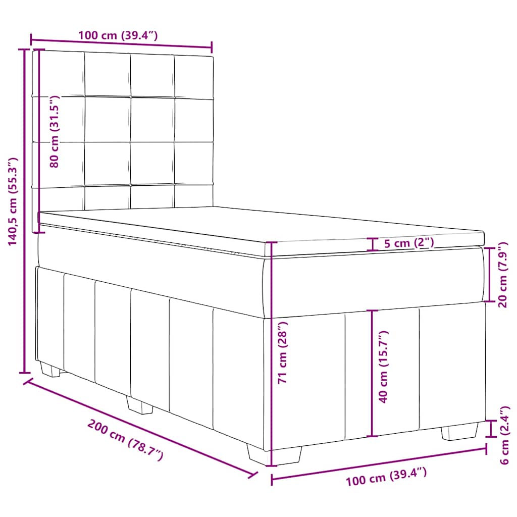 Krevet s oprugama i madracem crni 100 x 200 cm od tkanine