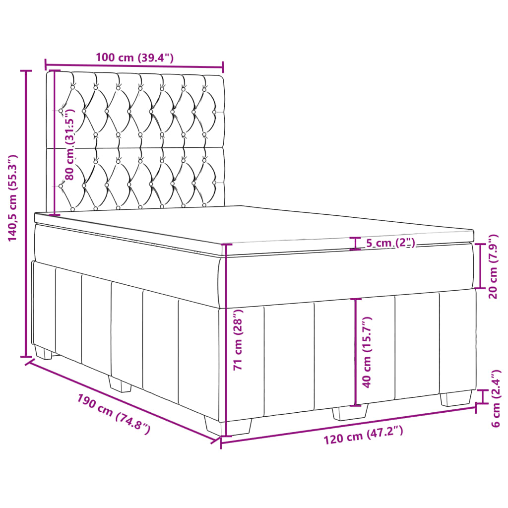 Krevet box spring s madracem tamnosmeđi 120 x 190 cm od tkanine