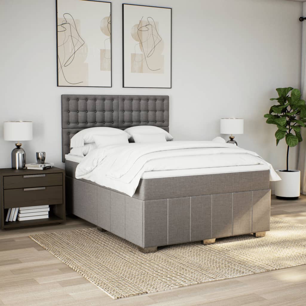 Krevet s oprugama i madracem smeđesivi 140 x 190 cm od tkanine