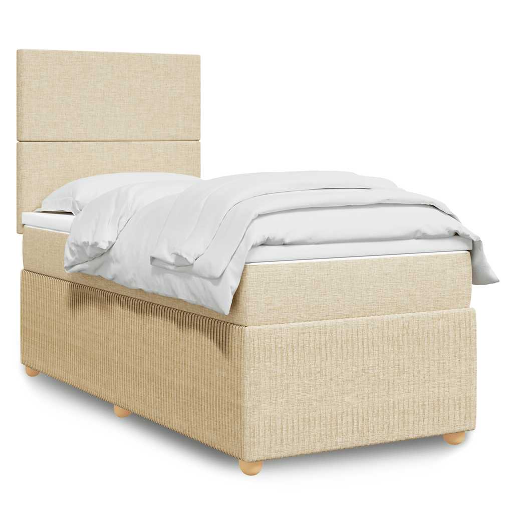 Krevet s oprugama i madracem krem 90 x 200 cm od tkanine