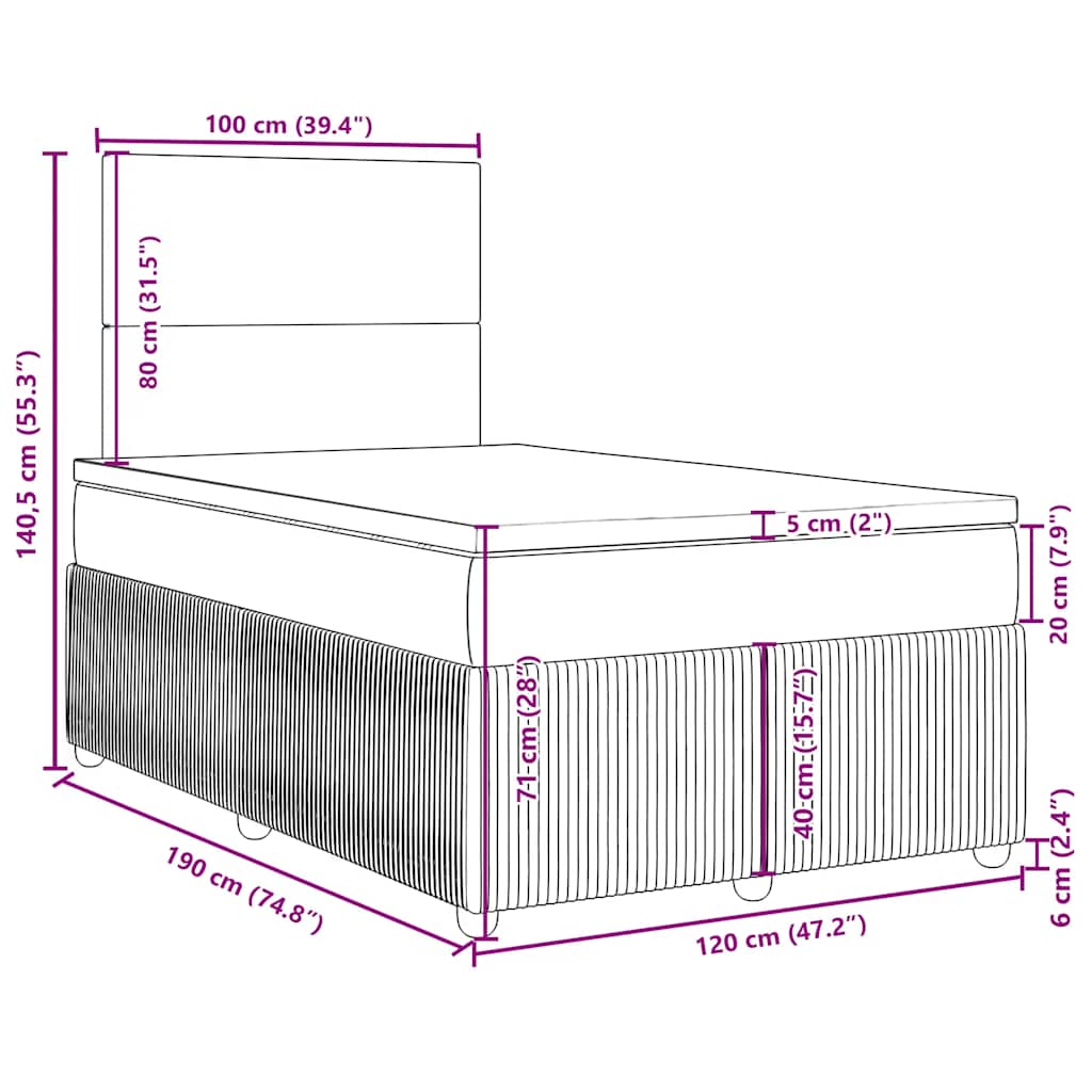 Krevet box spring s madracem crni 120 x 190 cm od tkanine