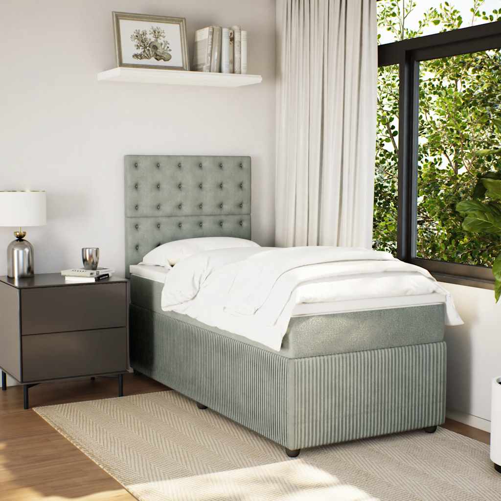 Box spring krevet s madracem svjetlosivi 90x190 cm baršunasti