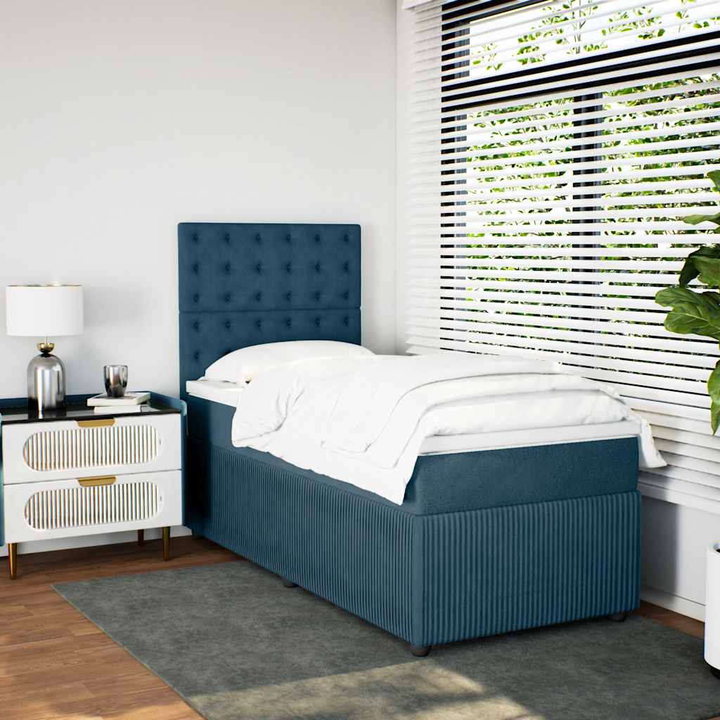 Box spring krevet s madracem plavi 90x190 cm baršunasti