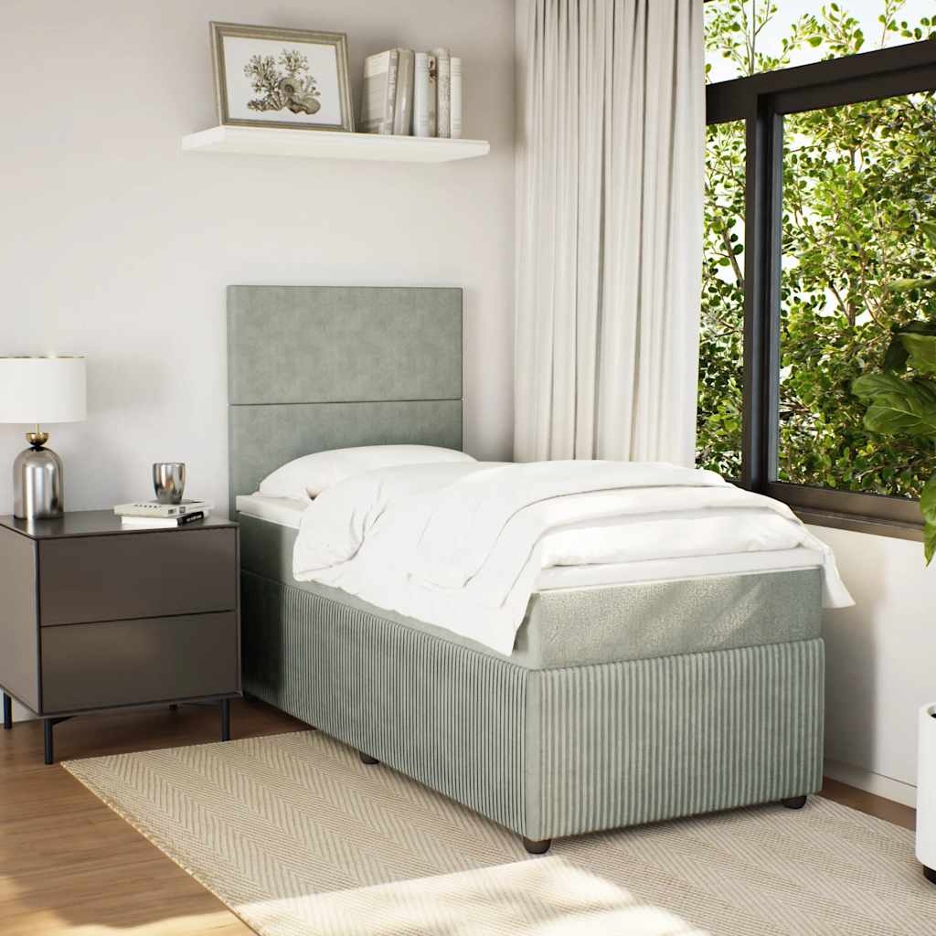 Box spring krevet s madracem svjetlosivi 90x190 cm baršunasti