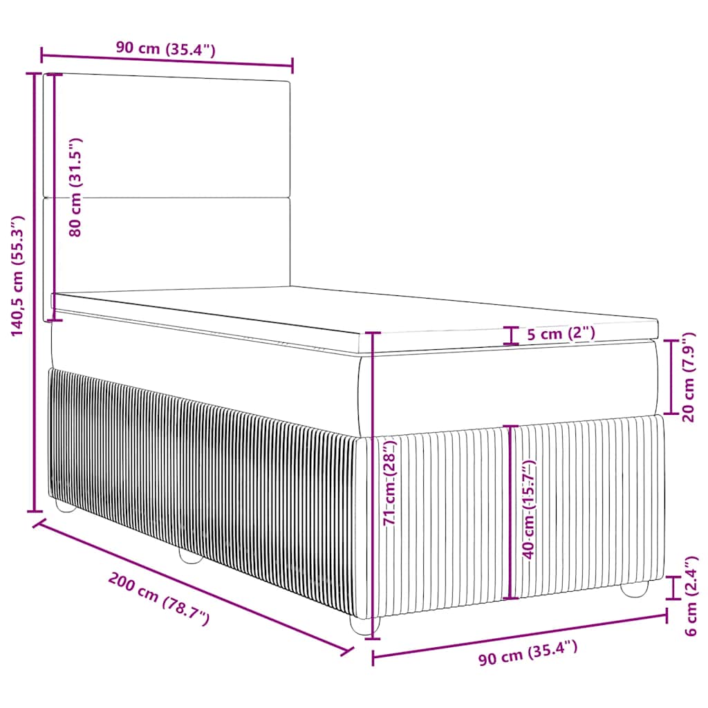 Box spring krevet s madracem tamnosivi 90x200 cm baršunasti
