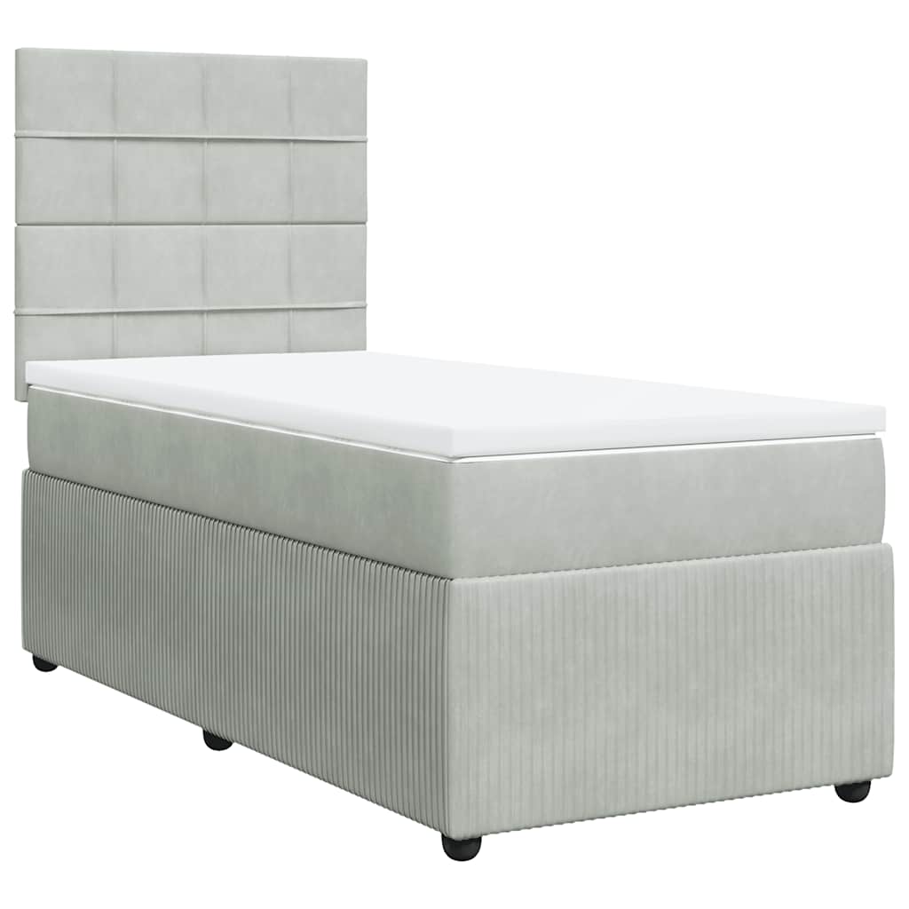 Box spring krevet s madracem svjetlosivi 90x190 cm baršunasti