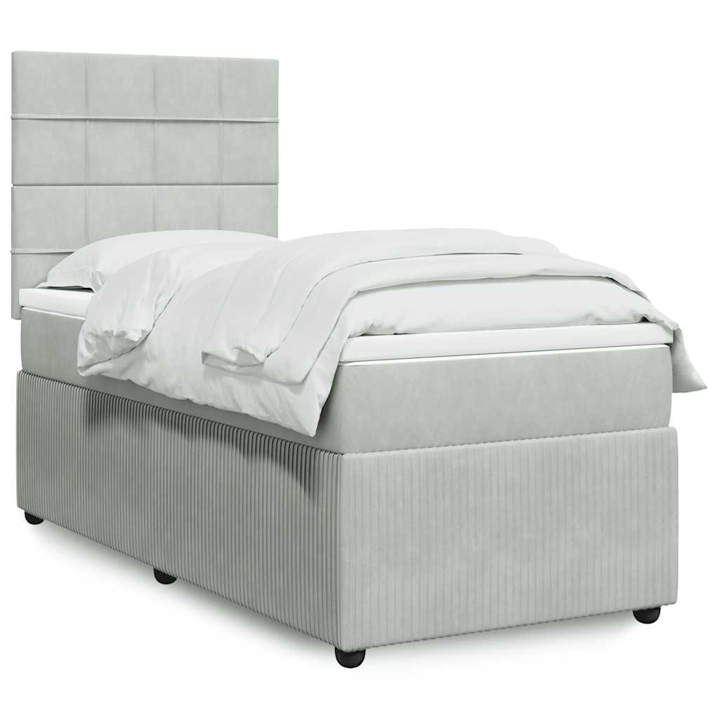 Box spring krevet s madracem svjetlosivi 90x190 cm baršunasti
