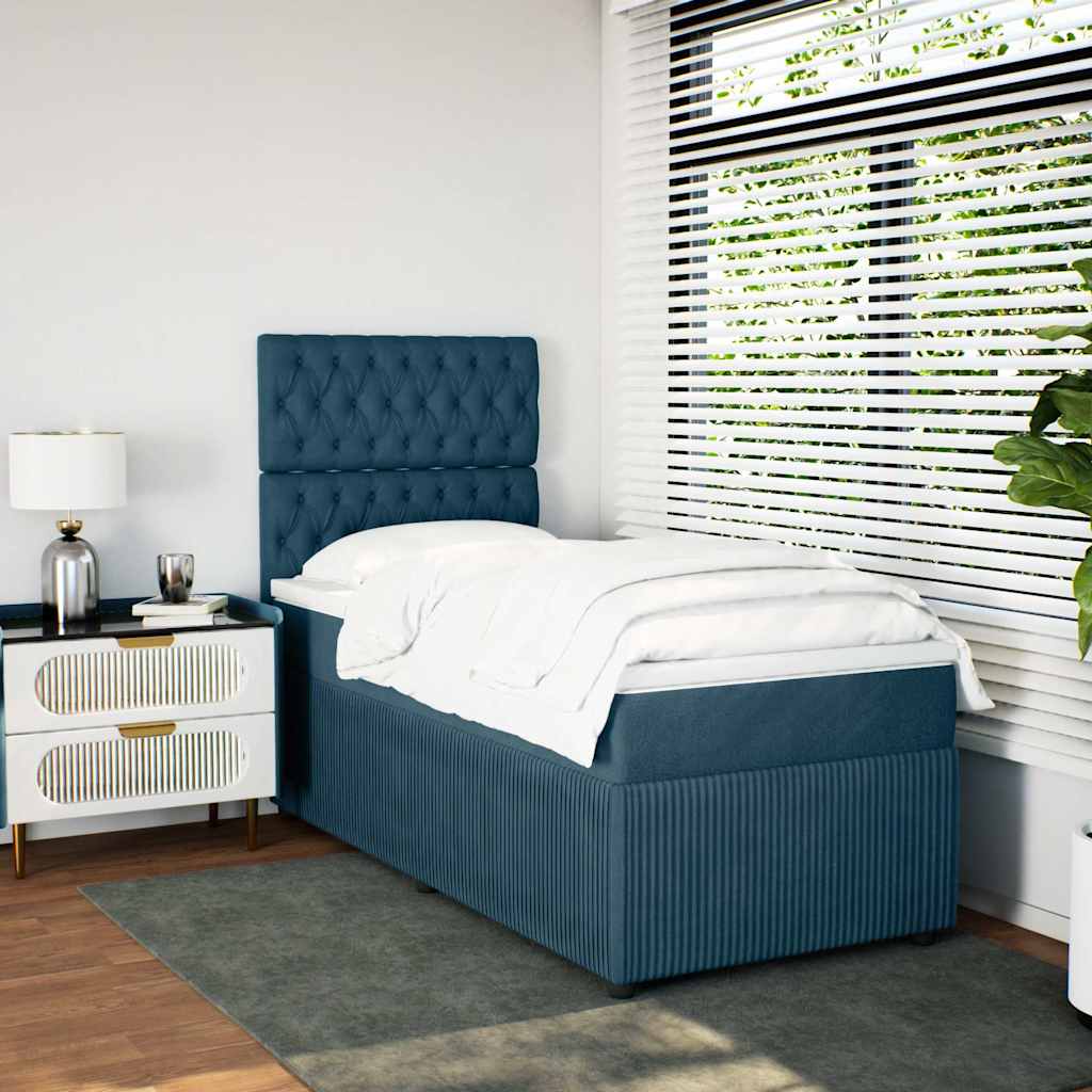 Box spring krevet s madracem plavi 90x200 cm baršunasti