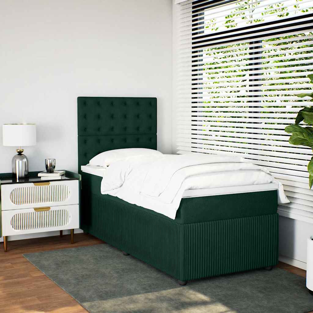Box spring krevet s madracem tamnozeleni 90x200 cm baršunasti