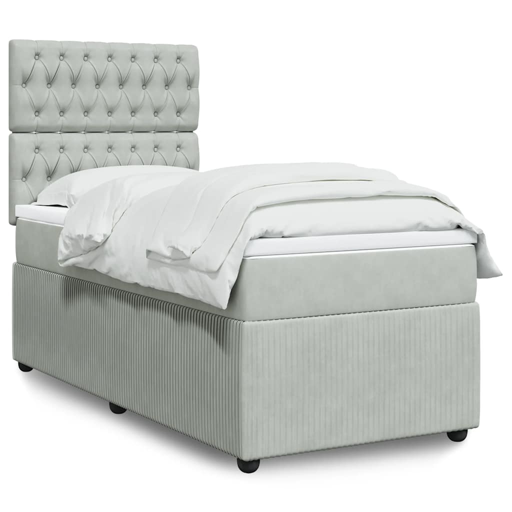 Box spring krevet s madracem svjetlosivi 100x200 cm baršunasti
