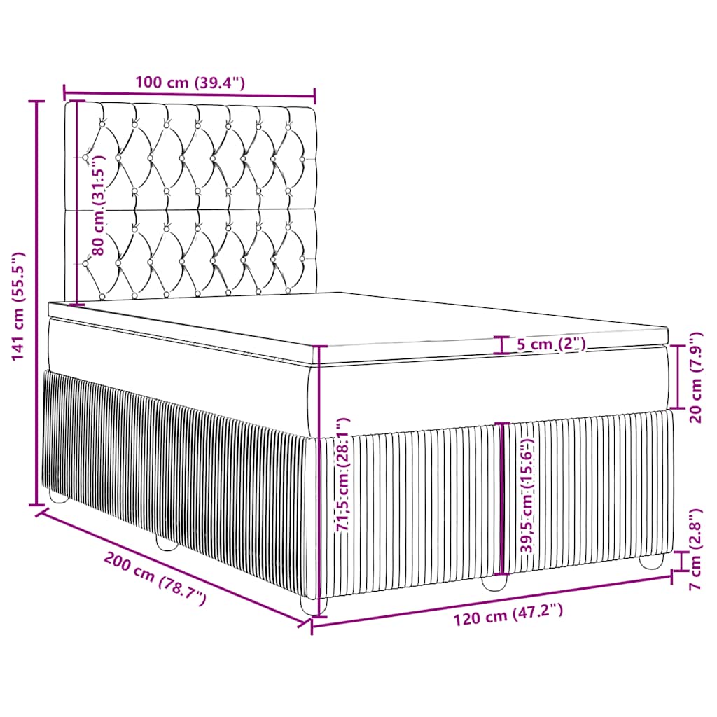 Box spring krevet s madracem tamnosivi 120 x 200 cm baršunasti
