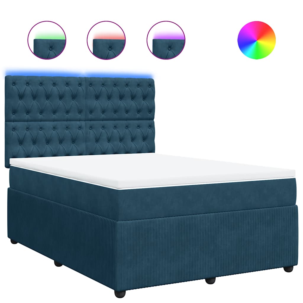 Krevet box spring s madracem plavi 160 x 200 cm baršunasti