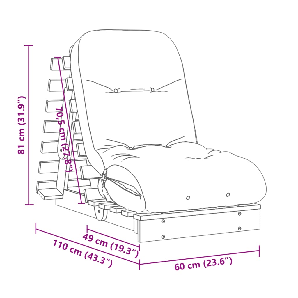 Futon na razvlačenje s madracem 60x206x11 cm masivna duglazija
