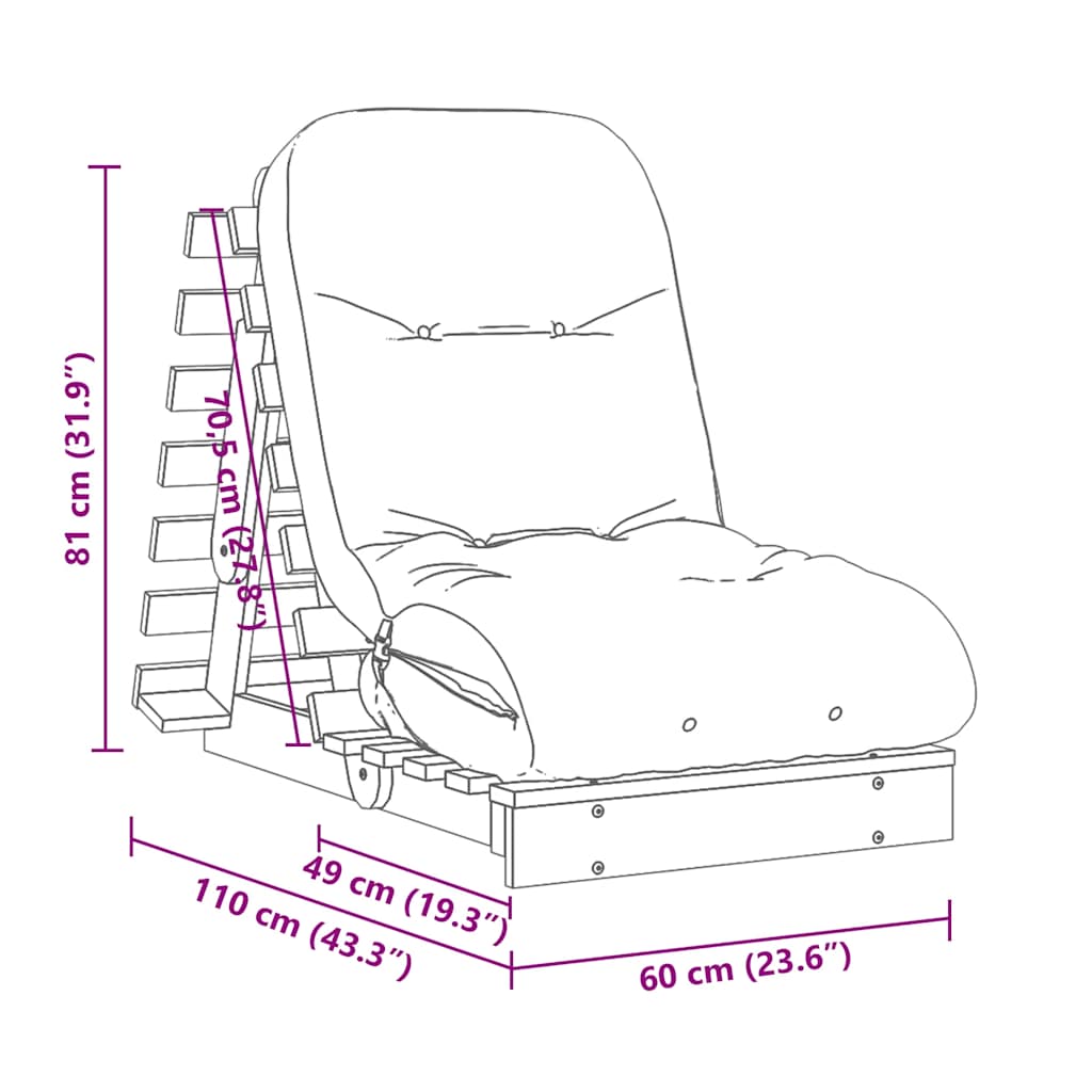 Futon na razvlačenje s madracem 60 x 206 x 11 cm od borovine
