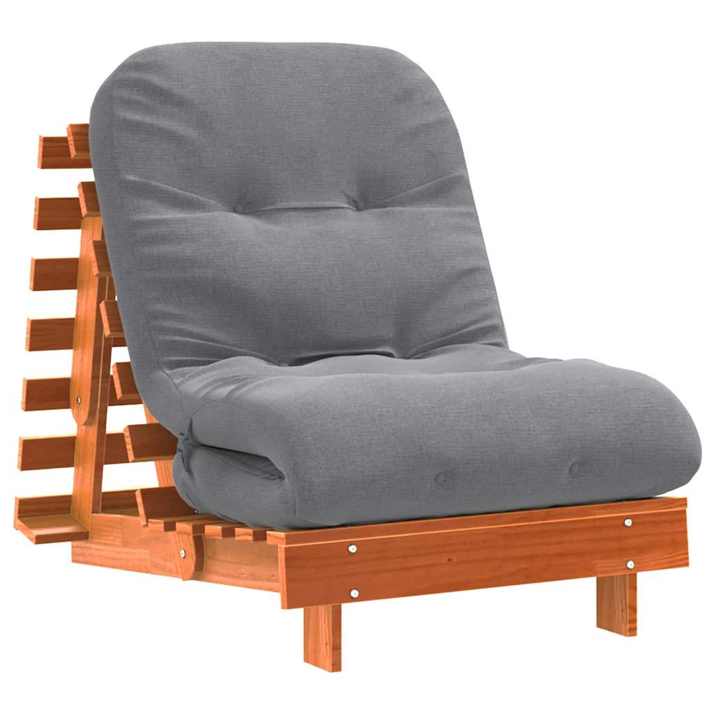 Futon na razvlačenje s madracem smeđi 70 x 206 x 11 cm borovina
