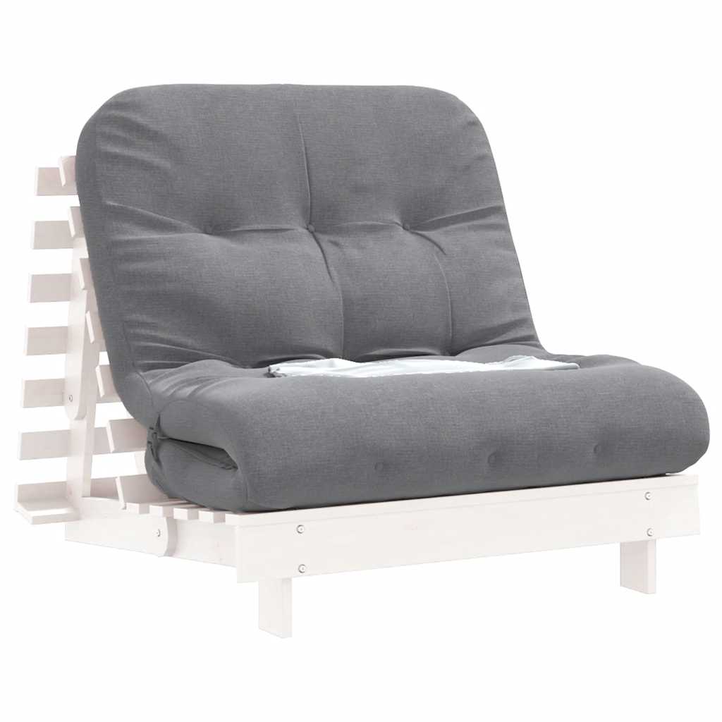 Futon na razvlačenje s madracem bijeli 90x206x11 cm borovina