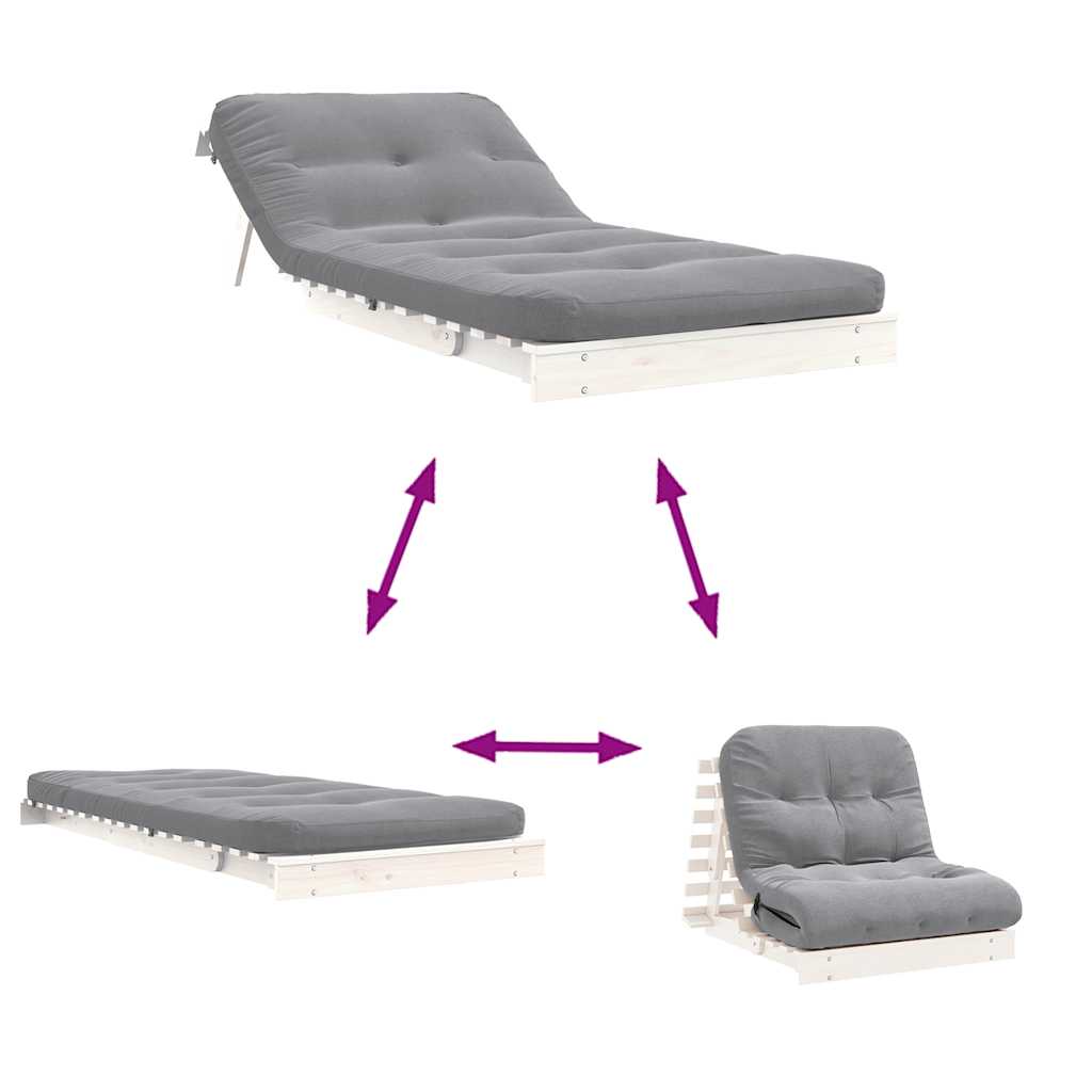 Futon na razvlačenje s madracem bijeli 90x206x11 cm borovina