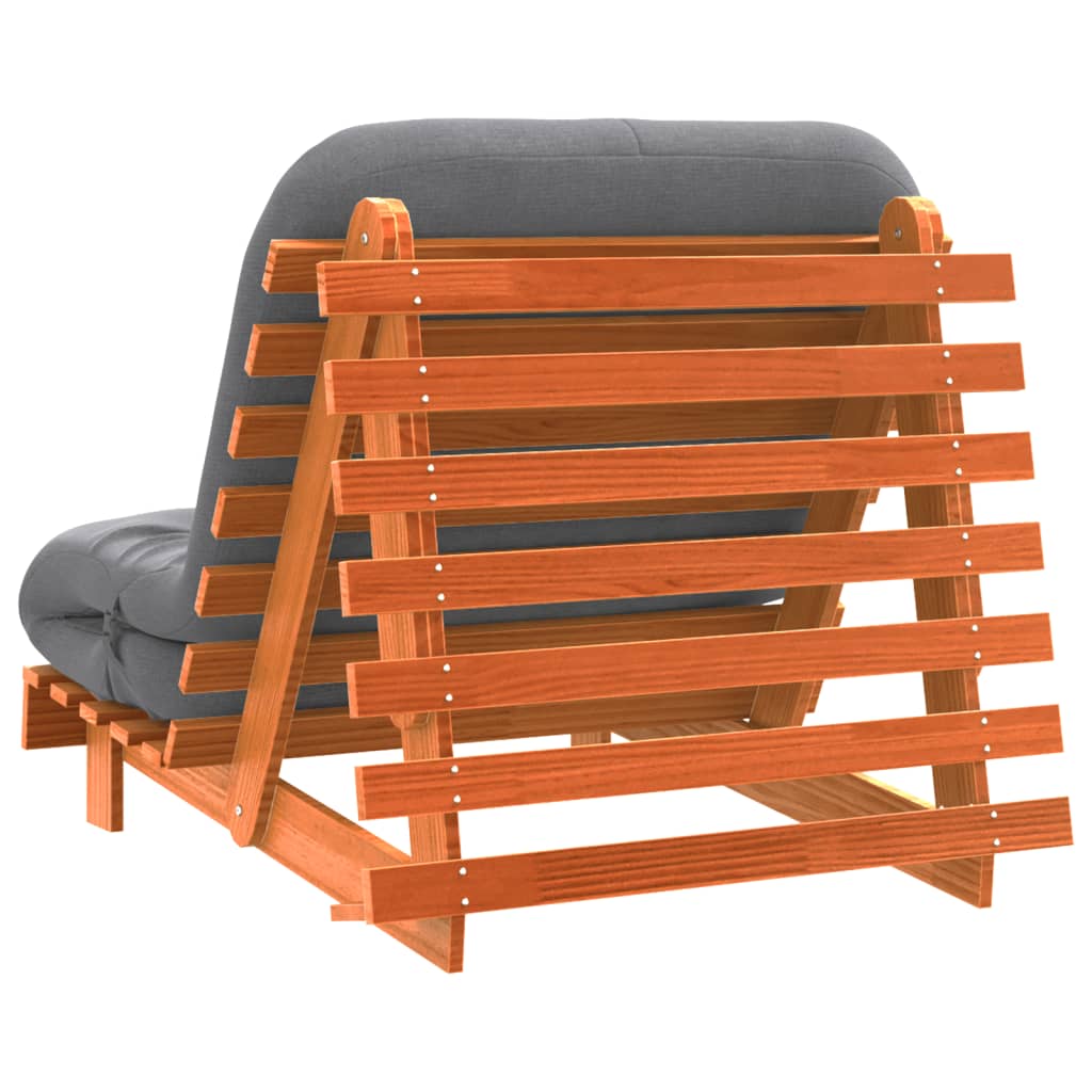 Futon na razvlačenje s madracem smeđi 90 x 206 x 11 cm borovina