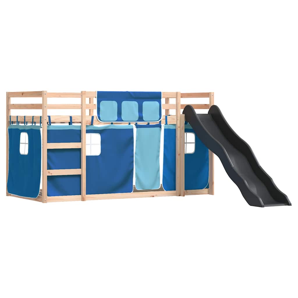 Krevet na kat s toboganom i zavjesama plavi 90 x 190 cm