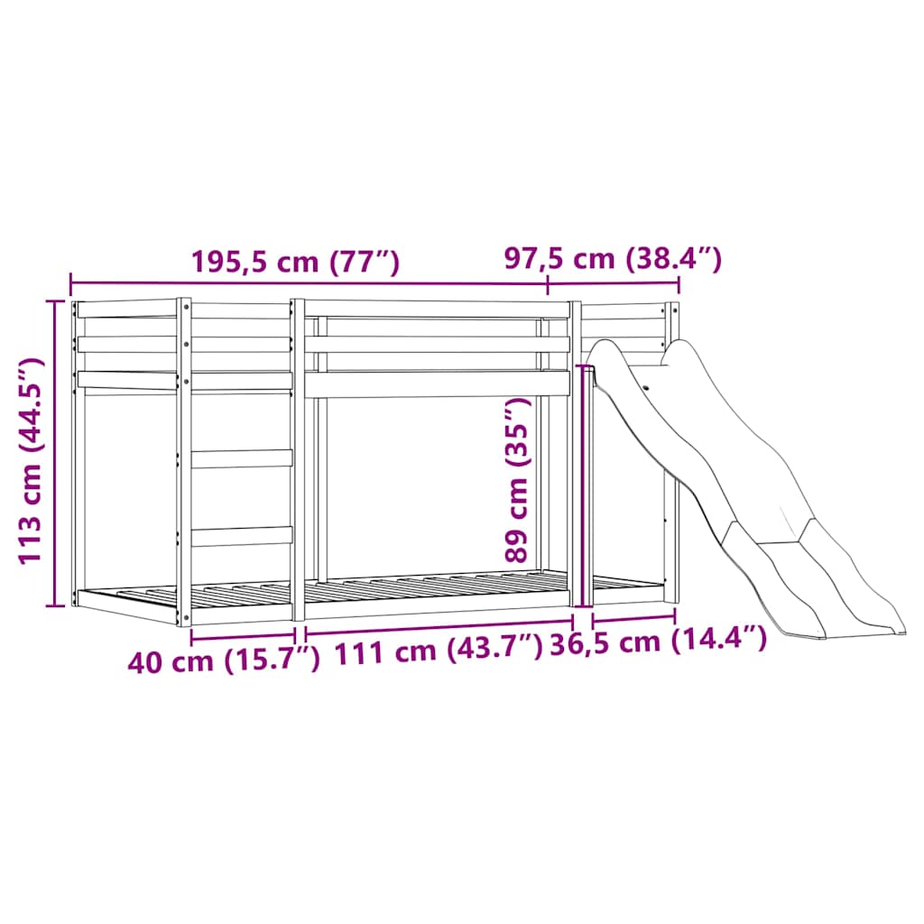 Krevet na kat s toboganom i zavjesama bijelo-crni 90 x 190 cm