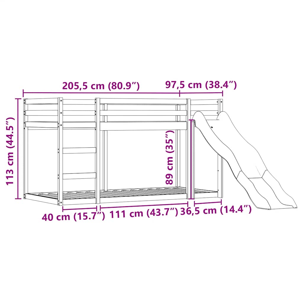 Krevet na kat s toboganom i zavjesama plavi 90 x 200 cm