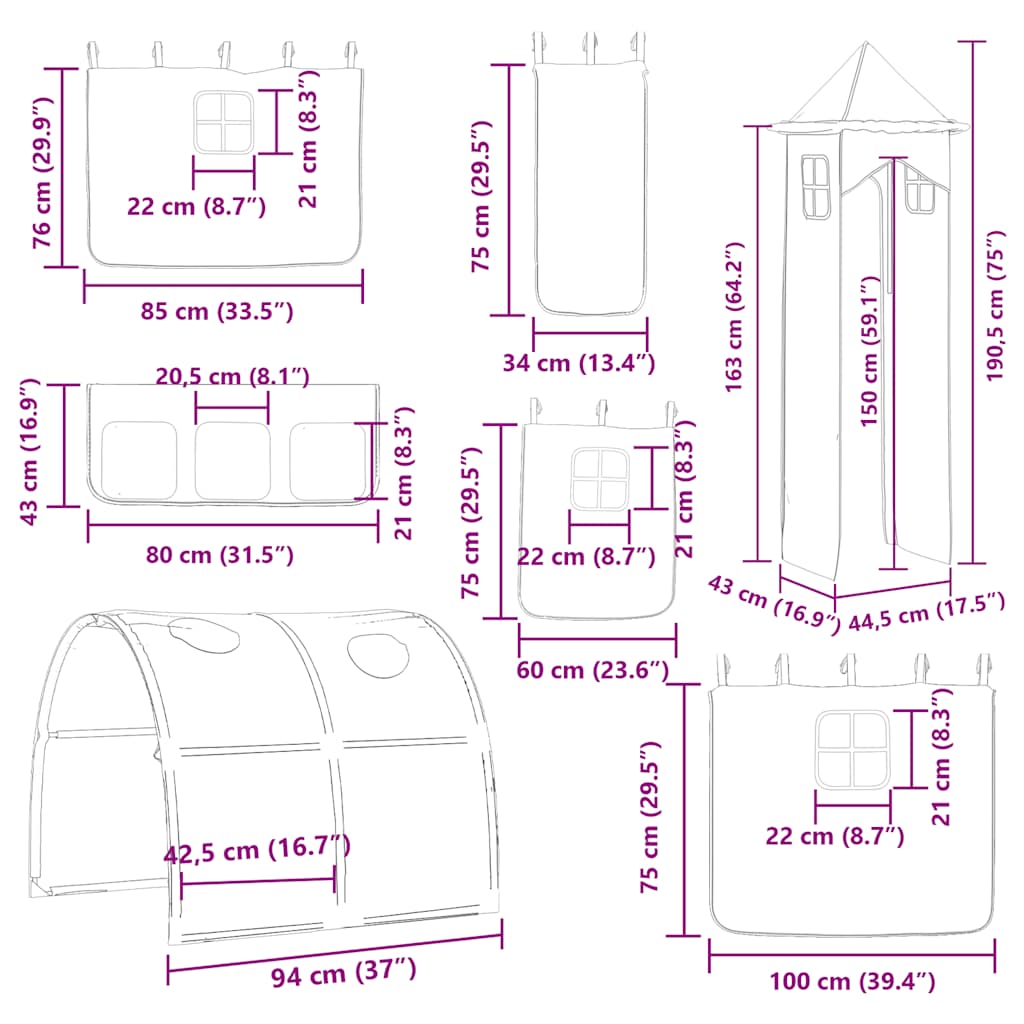Krevet na kat s toboganom i zavjesama plavi 90 x 200 cm