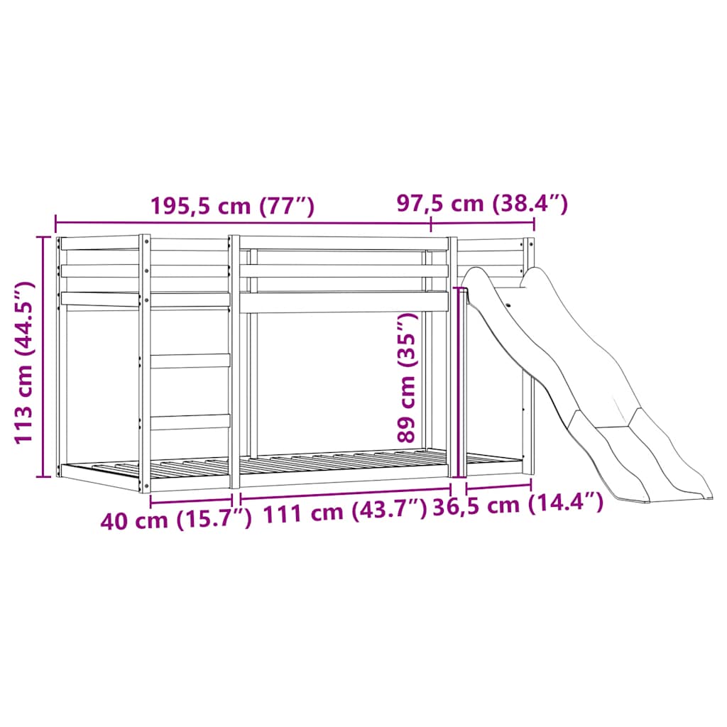 Krevet na kat s toboganom i zavjesama bijelo-crni 90 x 190 cm